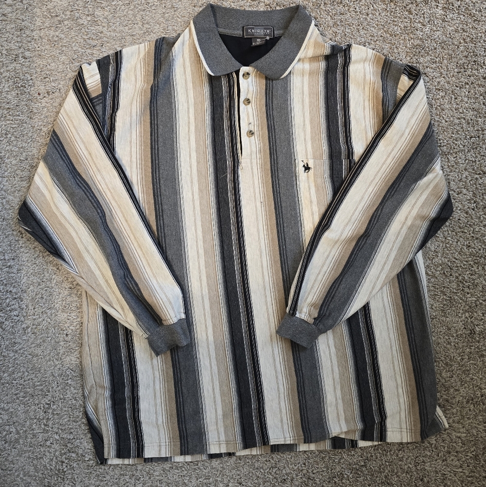 Striped Polo Shirt - Gray and Cream